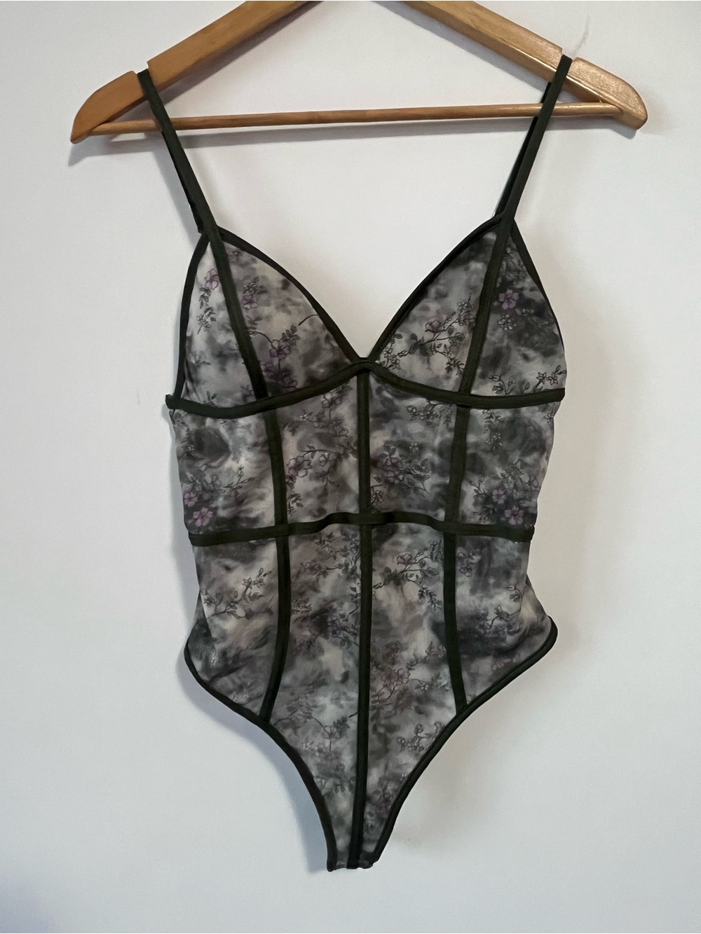Forever21 Green Floral Sheer Bodysuit
